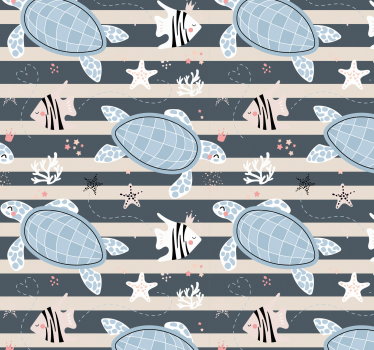 Turtles and stripes nautical pattern toilet wallpaper - TenStickers