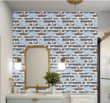 Turtles and stripes nautical pattern toilet wallpaper - TenStickers