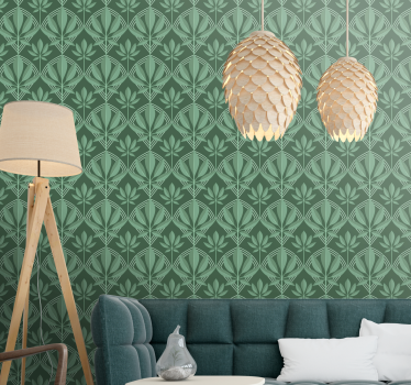Art deco small bottle green leaves Tile effect wallpaper - TenStickers