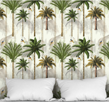 Artistic palm trees with parrots leaves wallpaper - TenStickers