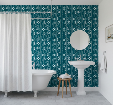 Bathroom wallpaper blue nautical anchor - TenStickers