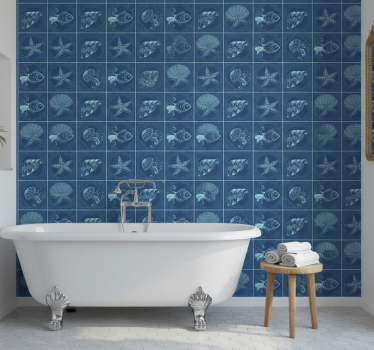 Bathroom wallpaper featuring marine life design - TenStickers