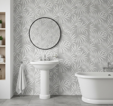 Bathroom wallpaper grey elegant leaves design - TenStickers