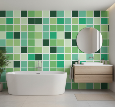 Bathroom wallpaper in green color blocks - TenStickers