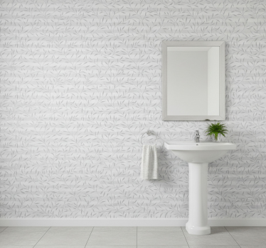 Bathroom wallpaper with white and grey plants - TenStickers