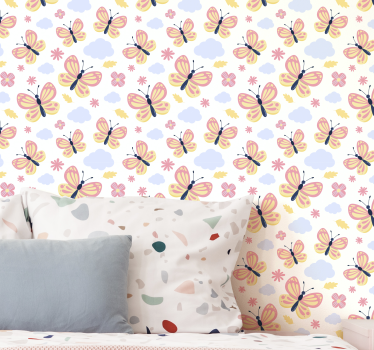 Butterflies with white background bedroom wallpaper - TenStickers