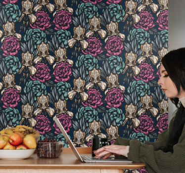 Colorful flower patterns on a dark background  wallpaper - TenStickers