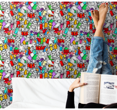 Colorful vibrant graffiti cans Wallpaper paintings - TenStickers