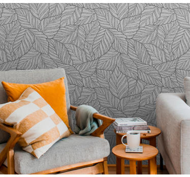Concrete with elegant leaves look wallpaper - TenStickers