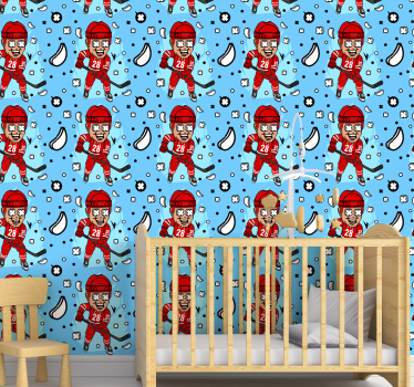 Funny hockey player Kids Wallpaper - TenStickers