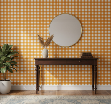 Hallway wallpaper in orange and white squares - TenStickers