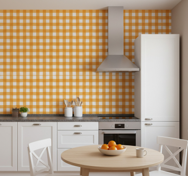 Kitchen wallpaper with orange checkered motif - TenStickers