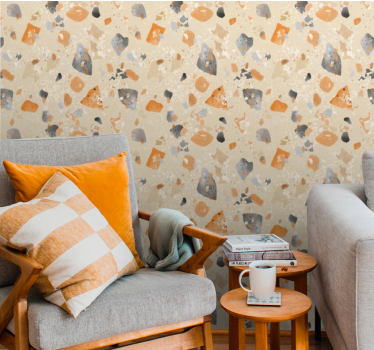 Monochromatic terrazzo pattern Lounge Wallpaper - TenStickers