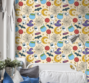 Ornamental halloween symbols Lounge Wallpaper - TenStickers