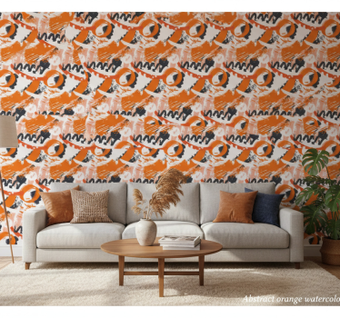 Ornamental wallpaper in abstract orange watercolor strokes - TenStickers