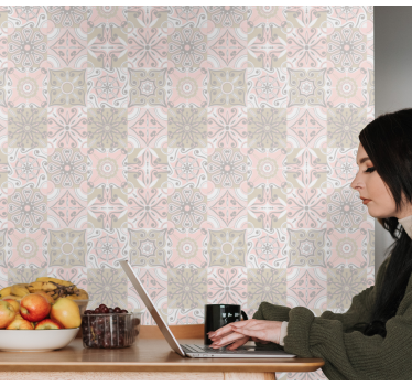 Pink and grey tile effect wallpaper - TenStickers