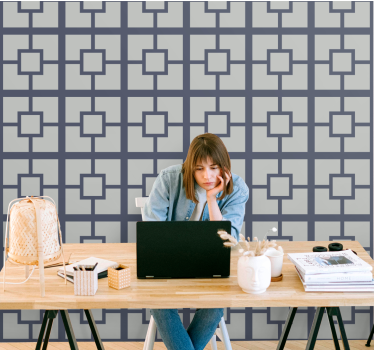 Square pattern layout wallpaper office - TenStickers