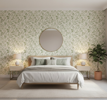 Stone effect wallpaper in cream green floral - TenStickers