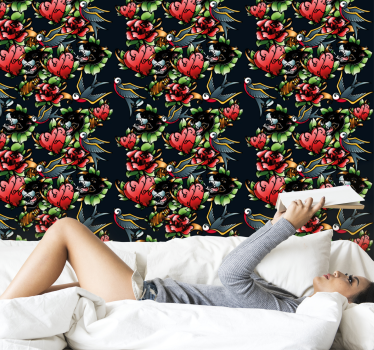 Wallpaper teenage bedroom tattoo-inspired design - TenStickers