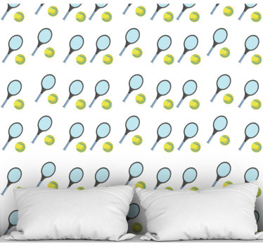 Wallpaper teenage bedroom tennis rackets and balls - TenStickers