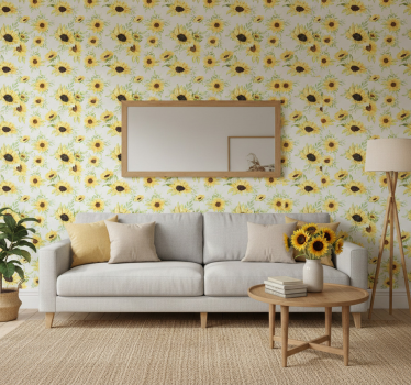 Textured wallpaper beautiful watercolor sunflower pattern - TenStickers