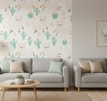 Textured wallpaper cute watercolor llamas with cactus - TenStickers