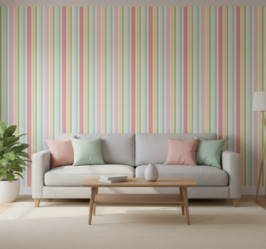 Textured wallpaper in horizontal pastel multicolor stripes - TenStickers