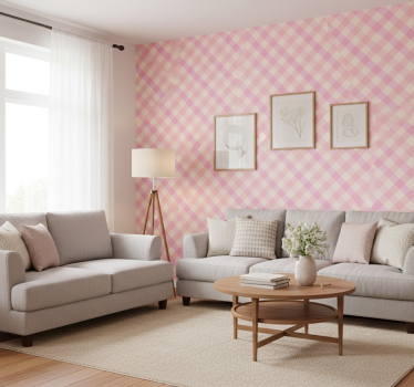 Textured wallpaper in pink checked pattern - TenStickers