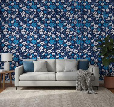 Textured wallpaper white daisies on blue background - TenStickers