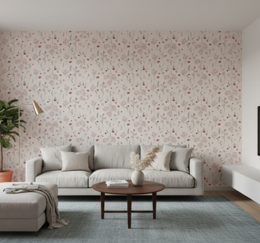 Textured wallpaper with minimalistic red floral design - TenStickers