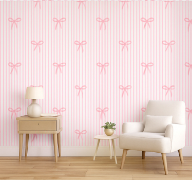 Wallpaper childrens room pink stripes and bows - TenStickers