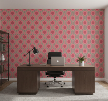 Wallpaper office 70s pink hexagons - TenStickers