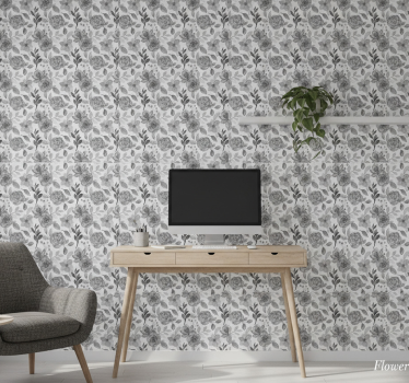 Wallpaper office flowers on grey - TenStickers