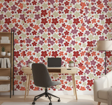 Wallpaper office red abstract floral pattern - TenStickers