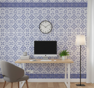 Wallpaper office white and blue classic design - TenStickers