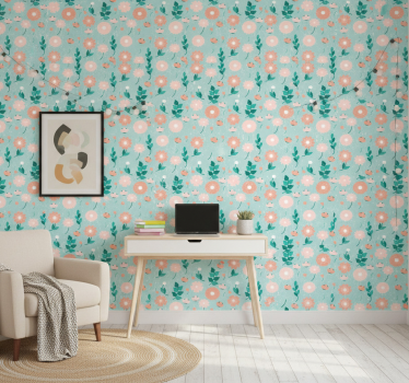 Wallpaper teenage bedroom peach-colored flowers - TenStickers