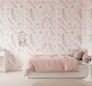Wallpaper teenage bedroom pink feathers - TenStickers