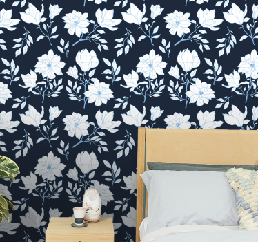 White flowers blue background Nature Wallpaper - TenStickers