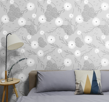 White flowers on light grey background Nature Wallpaper - TenStickers