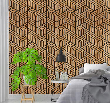 Wooden geometry pattern wallpaper - TenStickers