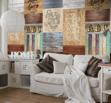 Wooden Inscription Pattern Wallpaper - TenStickers